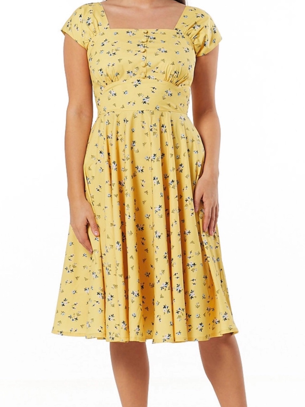 Cottagecore Yellow Floral Midi Dress